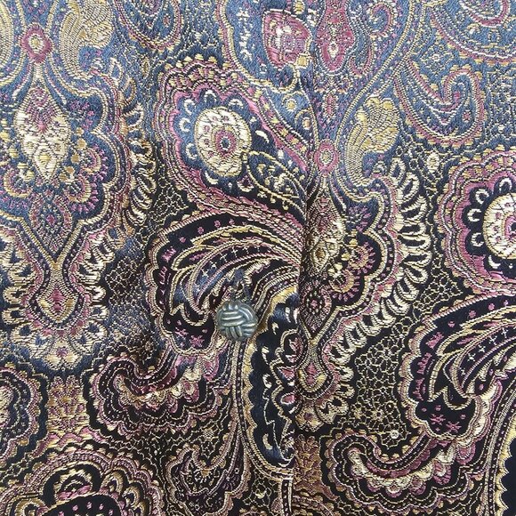 Vintage Drapers & Damons Blouse Brown Burgundy Jacquard Brocade Button-Down M - Picture 6 of 12